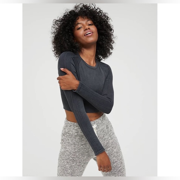 OFFLINE by Aerie Women's Crop Top with Cable Knit Detailed Sleeves - Picture 5 of 16